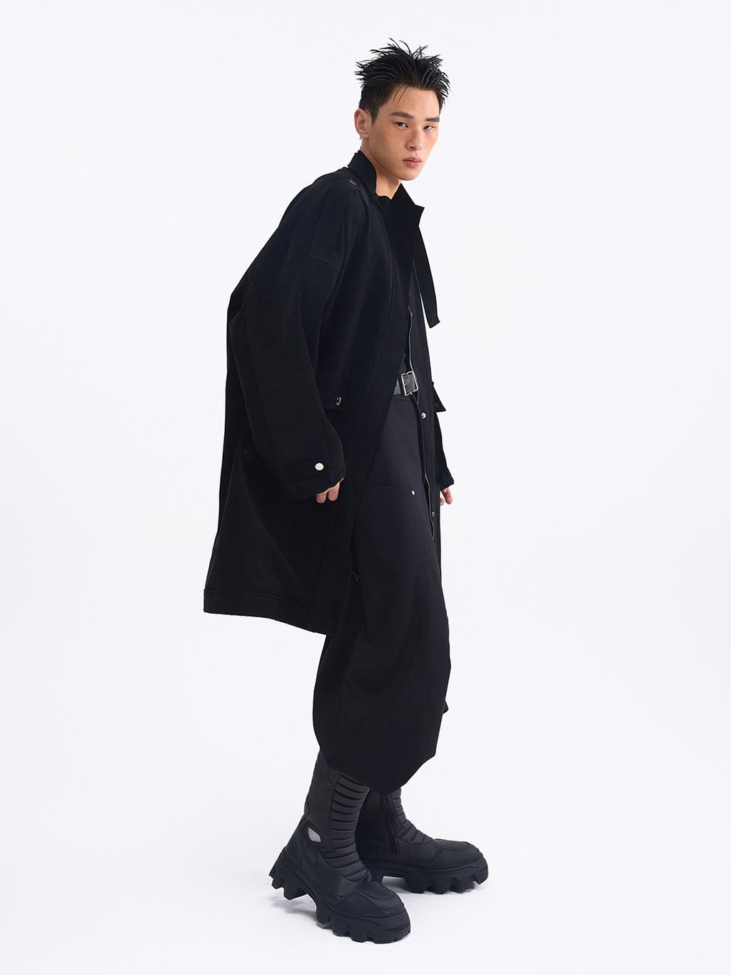 TOOOLAZY Vintage Belted Loose Mid Length Double Collar Zipper Solid Women's Trench Coats