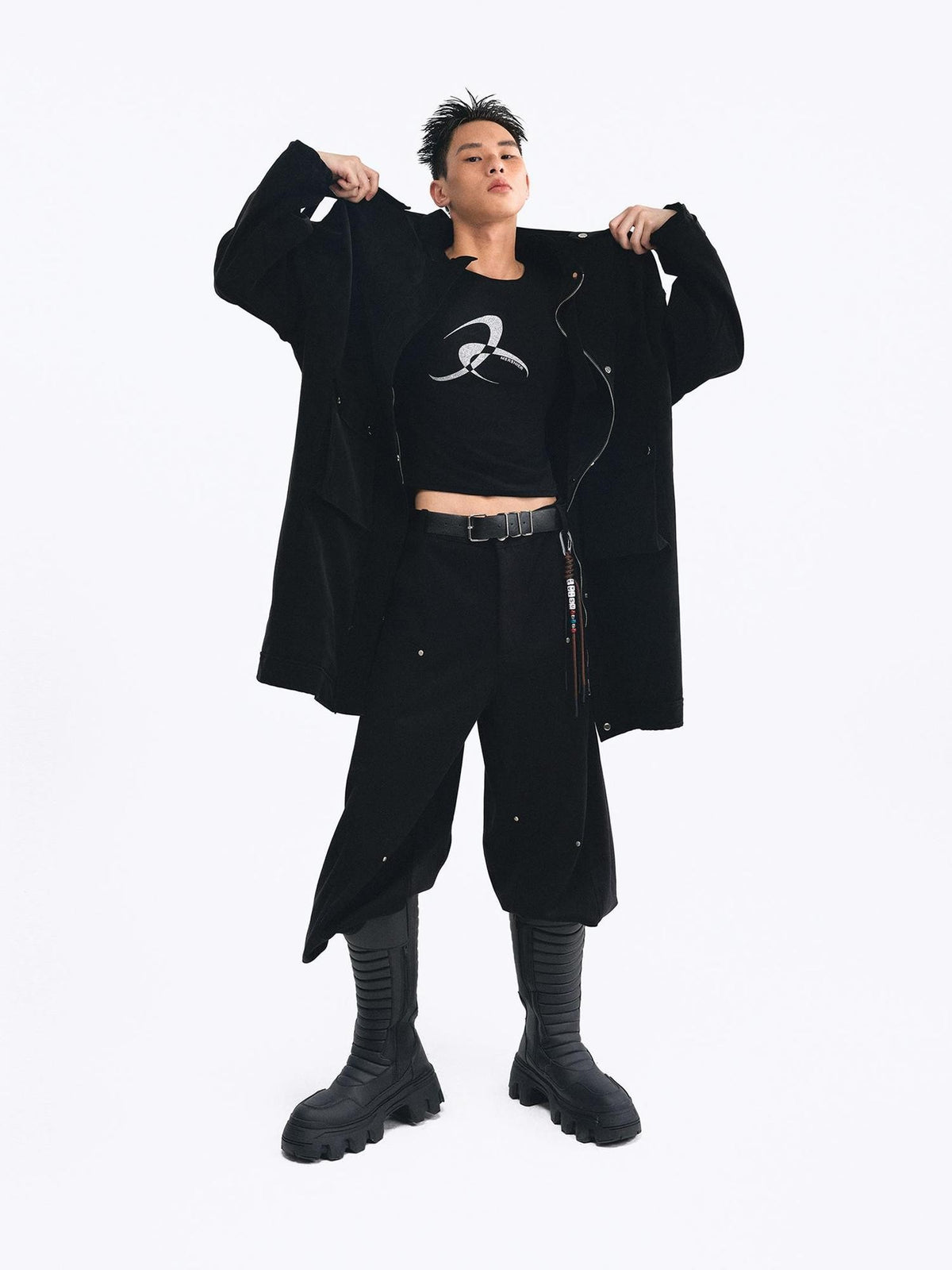 TOOOLAZY Vintage Belted Loose Mid Length Double Collar Zipper Solid Women's Trench Coats