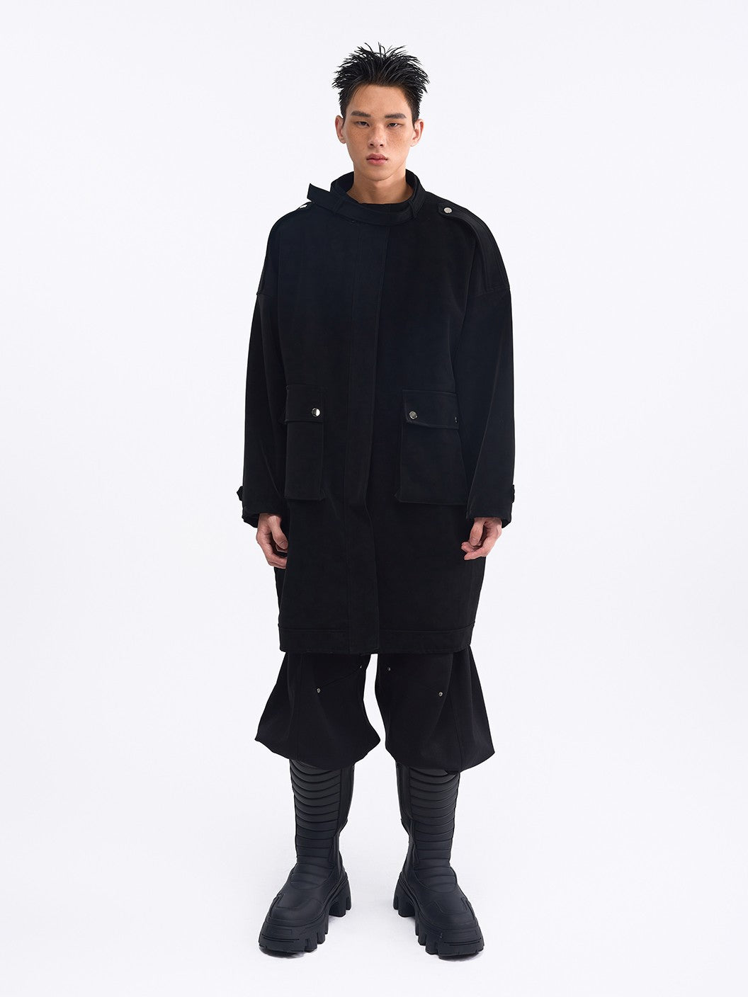 TOOOLAZY Vintage Belted Loose Mid Length Double Collar Zipper Solid Women's Trench Coats