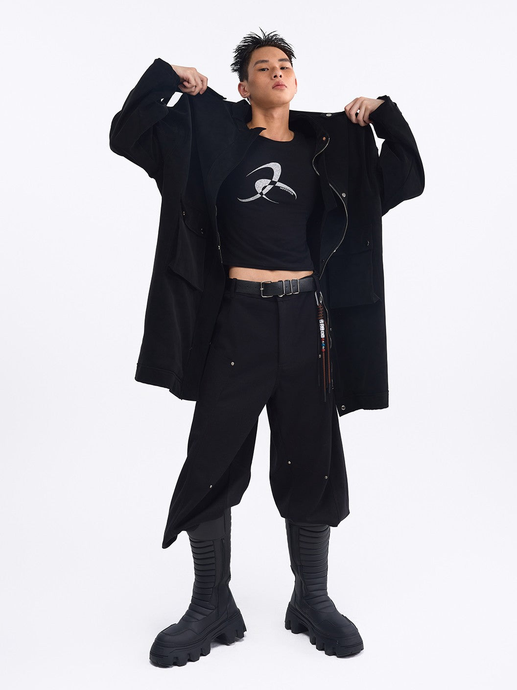 TOOOLAZY Vintage Belted Loose Mid Length Double Collar Zipper Solid Women's Trench Coats