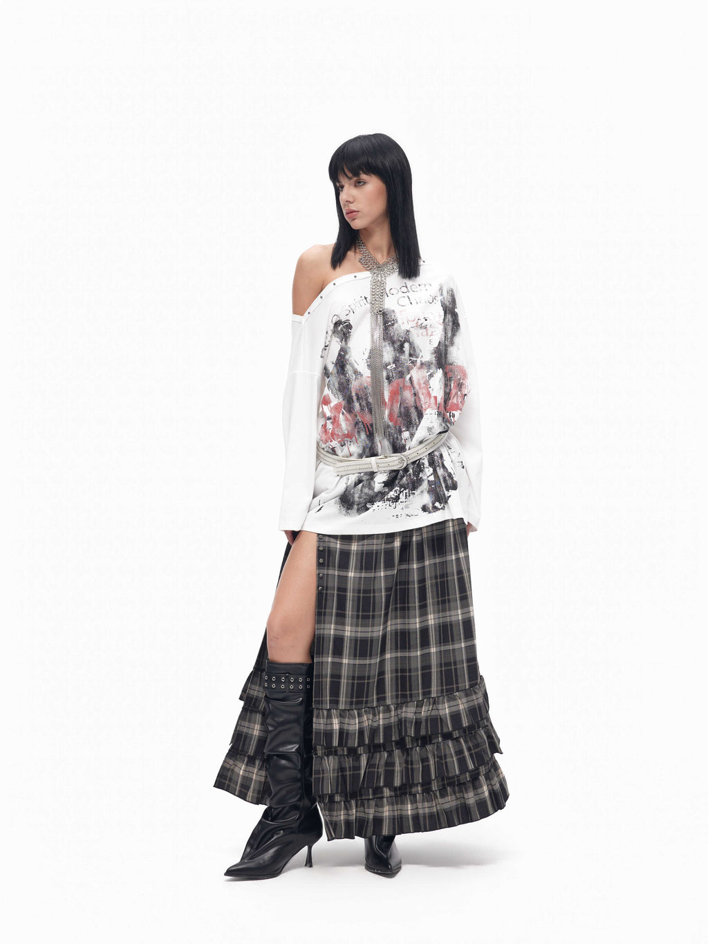 TOOOLAZY_Vintage_Black_Grey_Plaid_Multi_Layer_Ruffle_High_Waist_Women's_Tiered_Skirts_1071056861454_MISSTT