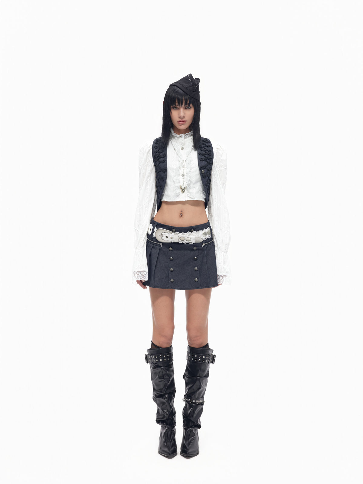 TOOOLAZY_Vintage_Frog_Buttons_Bow_Court_Sleeves_Women's_Lace_Cropped_Shirts_1070031882049_MISSTT