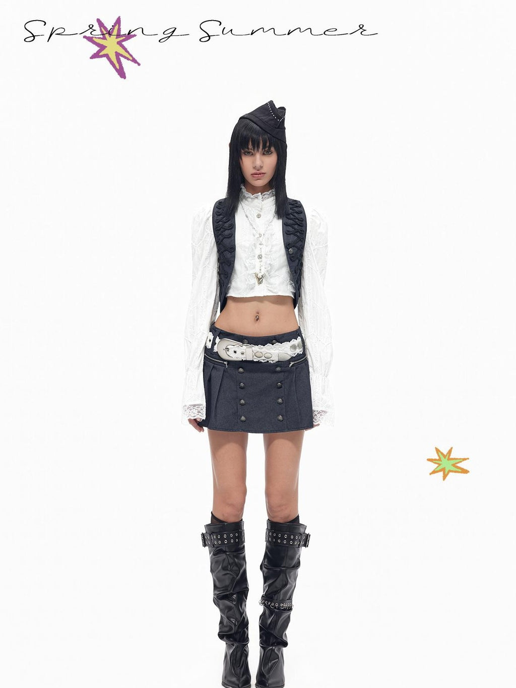 TOOOLAZY Vintage Frog Buttons Bow Court Sleeves Women's Lace Cropped Shirts