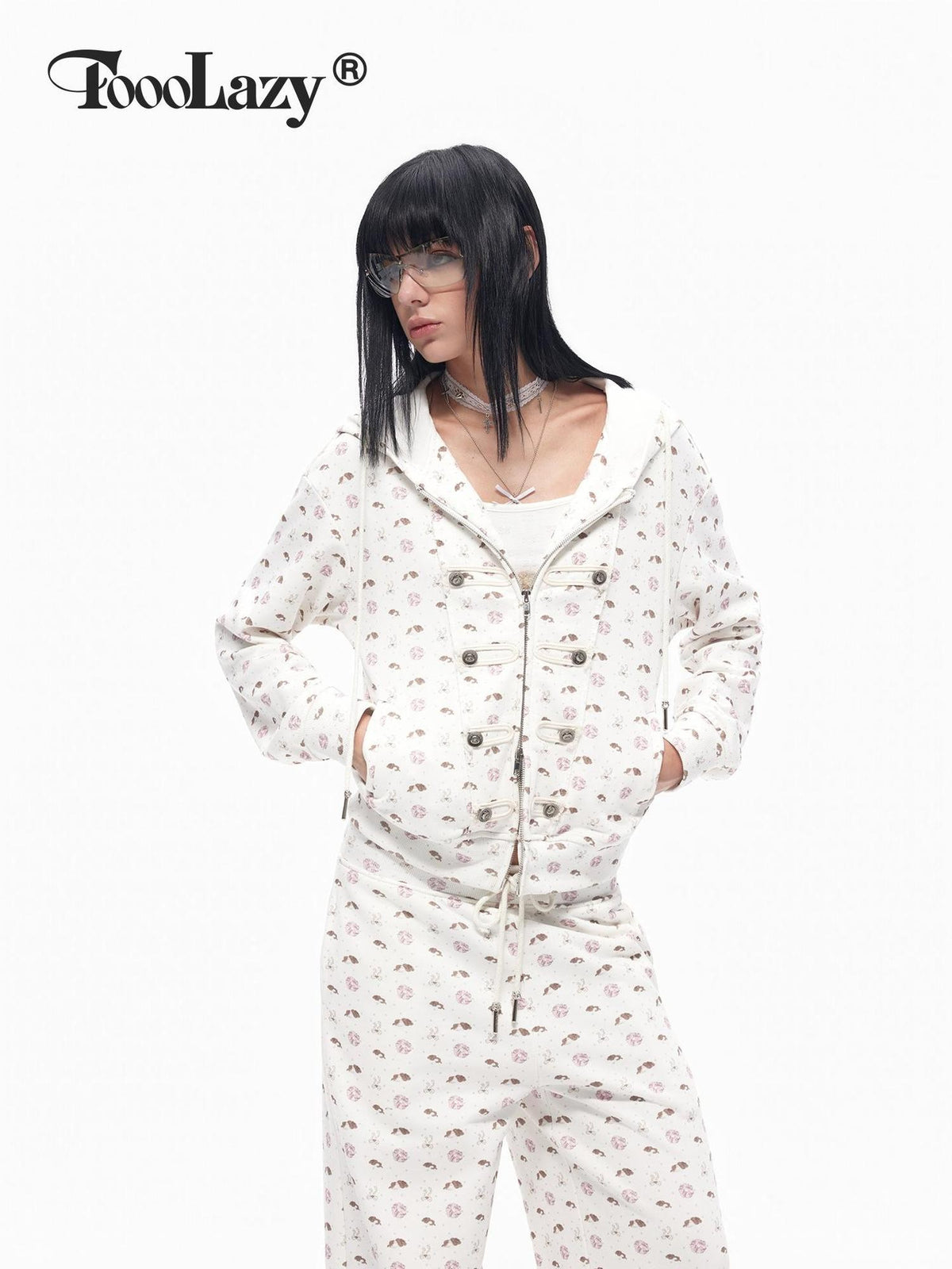 TOOOLAZY Vintage Retro Double Zipper Slim Fit Butterfly Women's Cotton Zip-up Hoodies