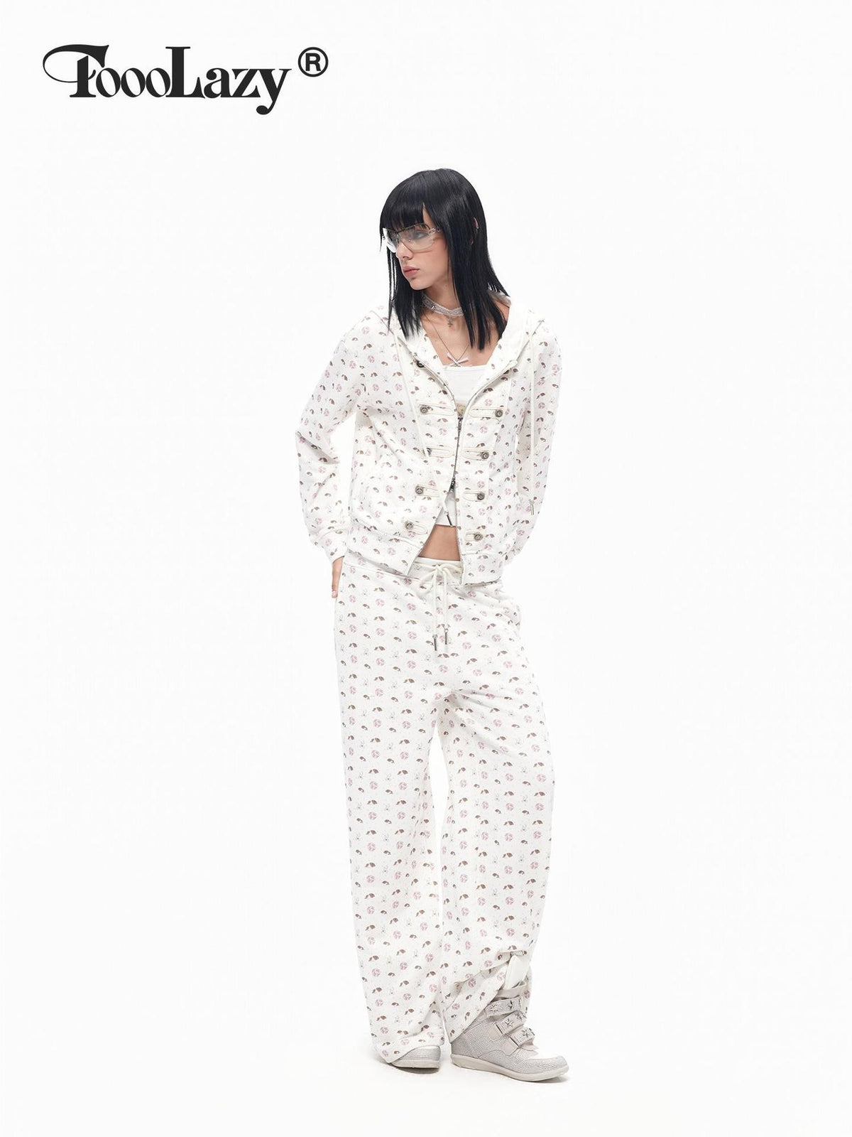 TOOOLAZY Vintage Retro Double Zipper Slim Fit Butterfly Women's Cotton Zip-up Hoodies