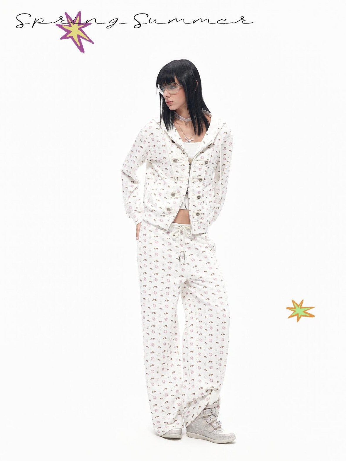 TOOOLAZY Vintage Retro Double Zipper Slim Fit Butterfly Women's Cotton Zip-up Hoodies