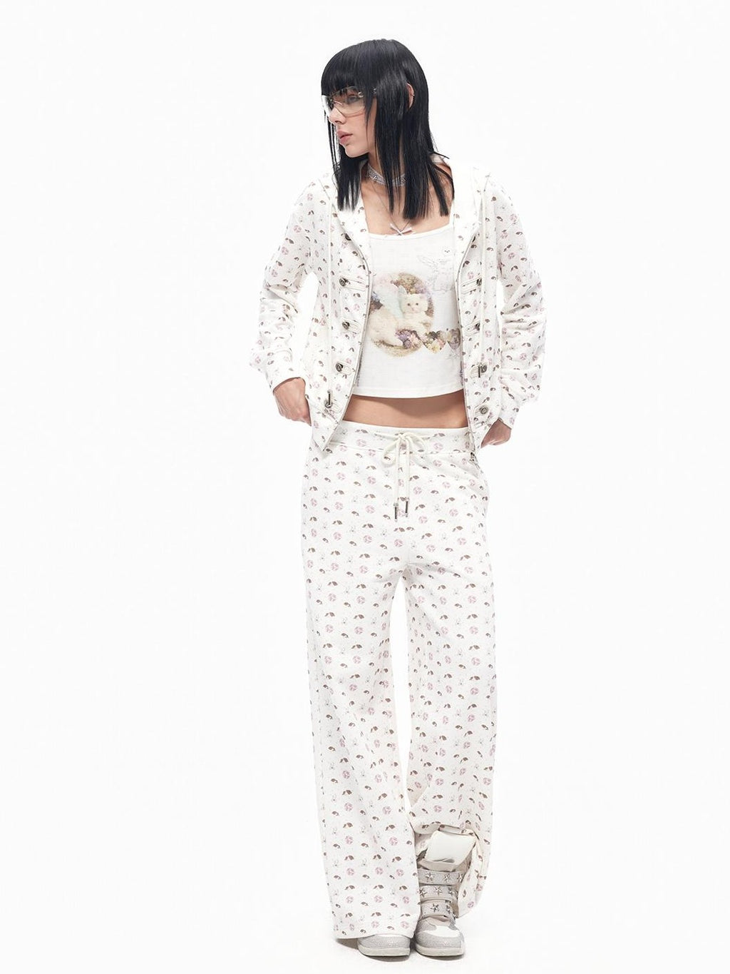 TOOOLAZY Vintage Retro Double Zipper Slim Fit Butterfly Women's Cotton Zip-up Hoodies