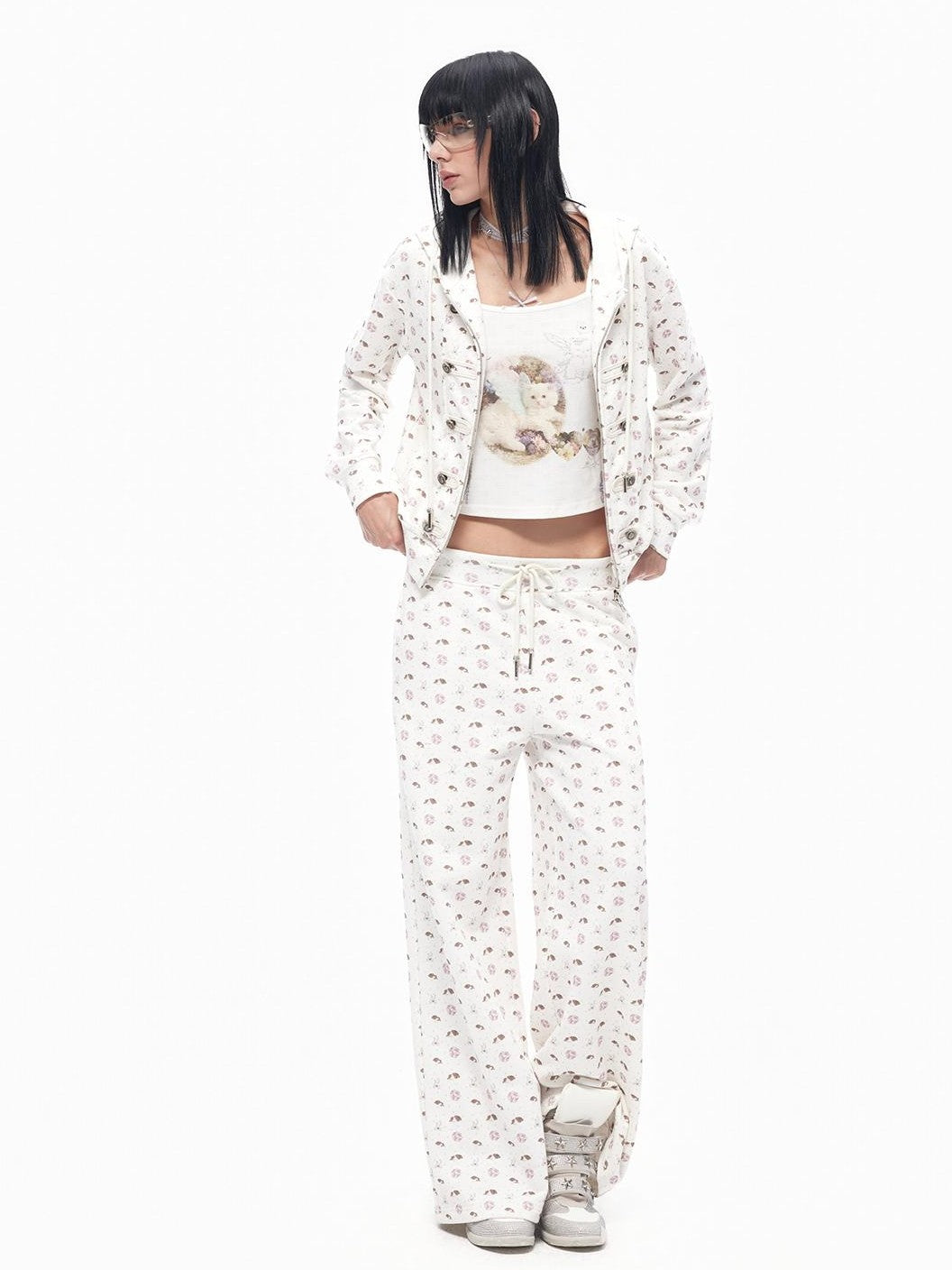 TOOOLAZY Vintage Retro Double Zipper Slim Fit Butterfly Women's Cotton Zip-up Hoodies