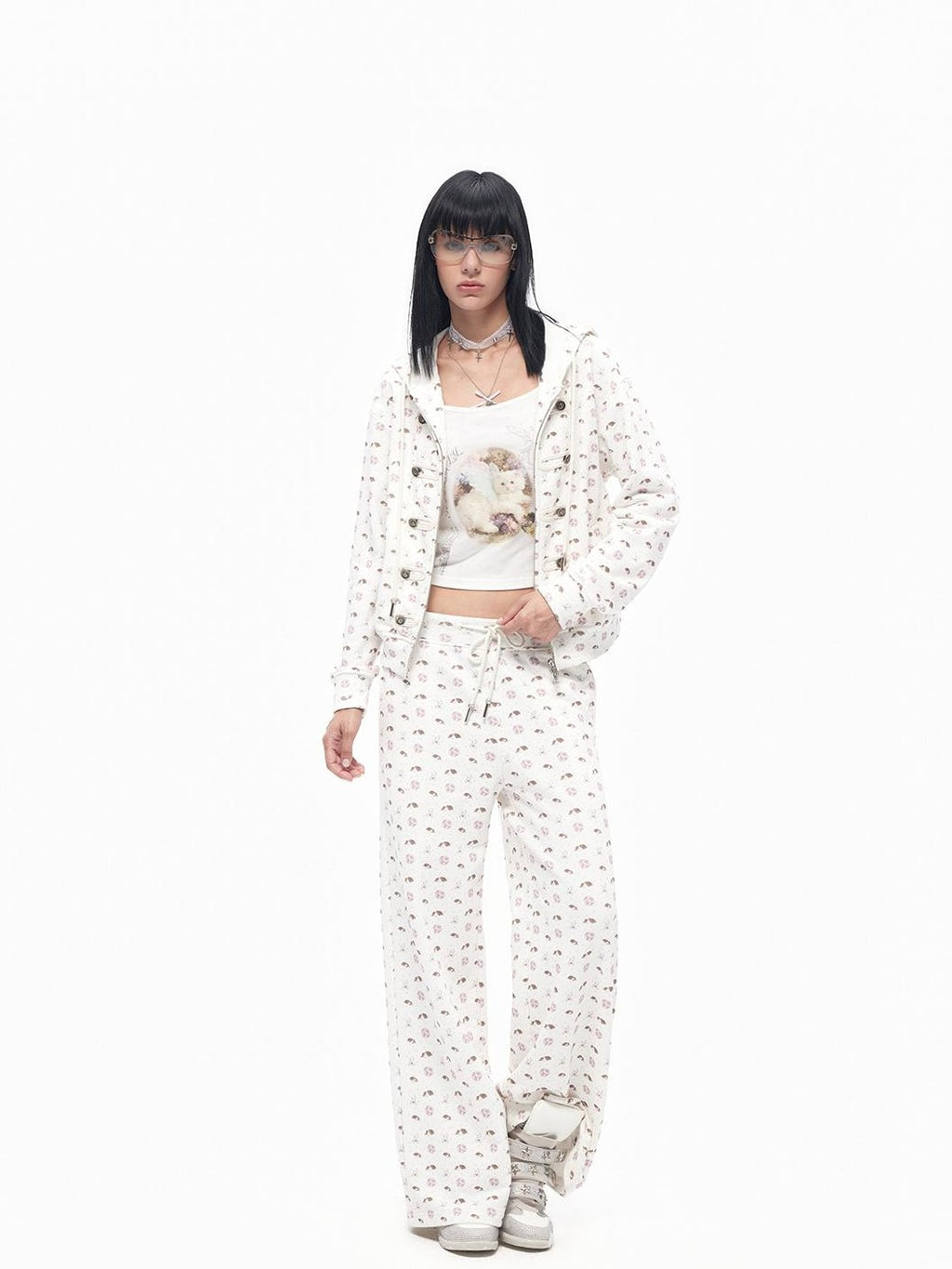 TOOOLAZY Vintage Retro Double Zipper Slim Fit Butterfly Women's Cotton Zip-up Hoodies