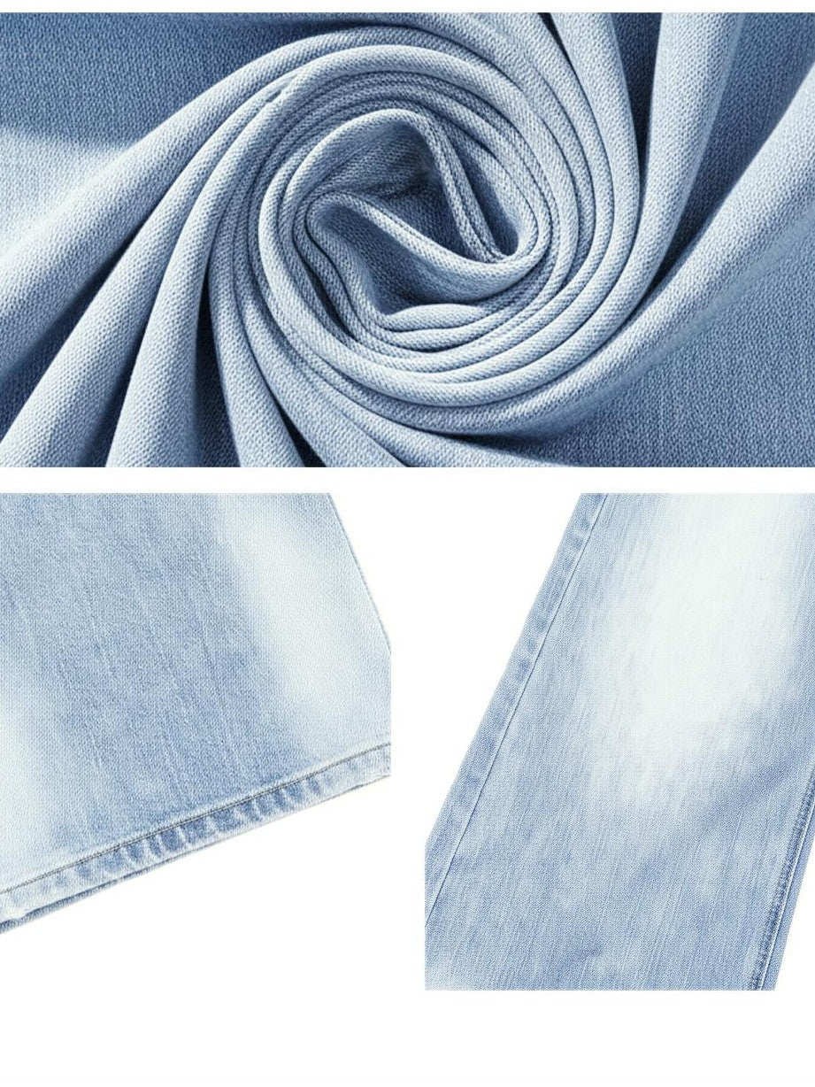 TOOOLAZY Washed Blue Wave High Waist Straight Women's Cotton Wide-leg Jeans