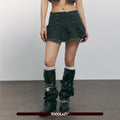 TOOOLAZY_Washed_Dark_Gray_Napoleon_Double_Button_Frayed_Pleated_Women's_Mini_Skirts_1058715896256_MISSTT