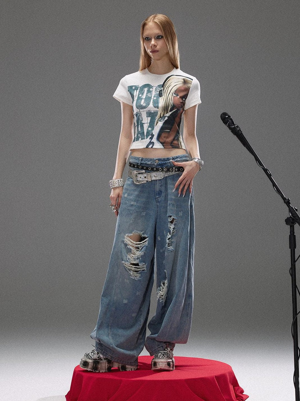 TOOOLAZY White Creative Character Print Women's Cotton Elastane Slim T-shirts
