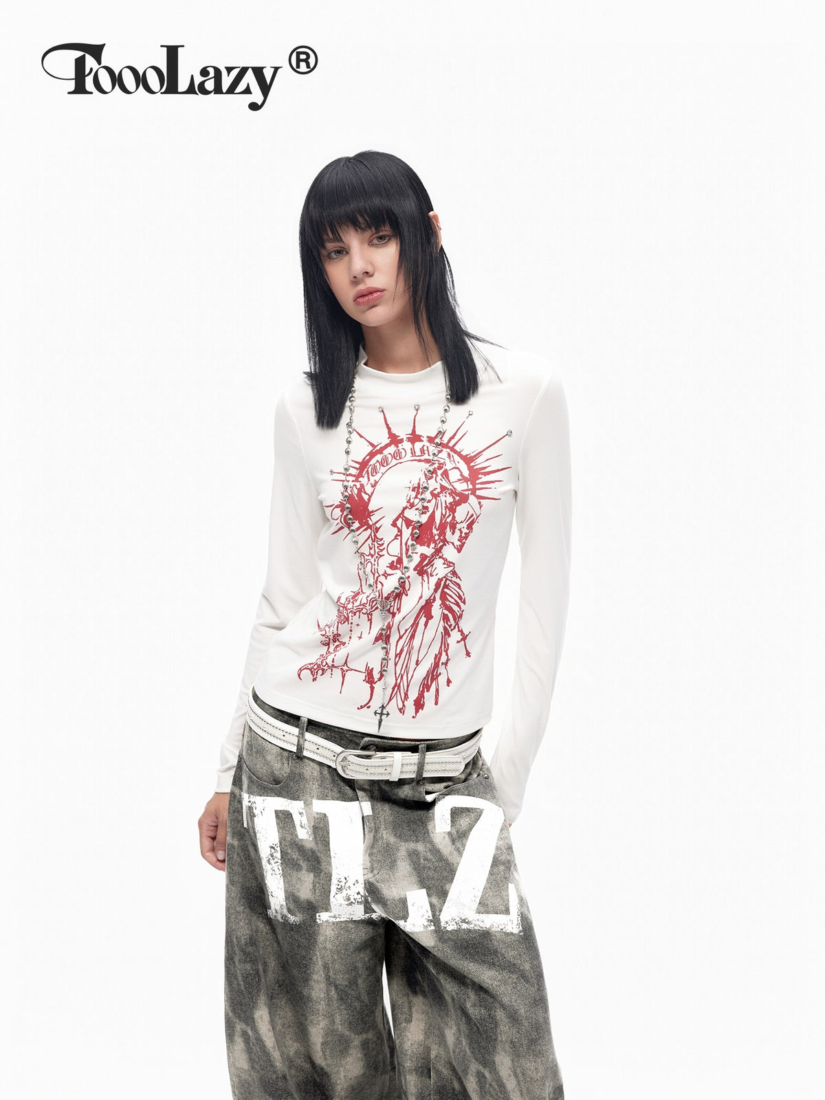 TOOOLAZY_White_Cross_Print_Slim_Fit_High_Waist_3d_Tailored_Women's_Long_Sleeve_T-shirts_1069183283927_MISSTT