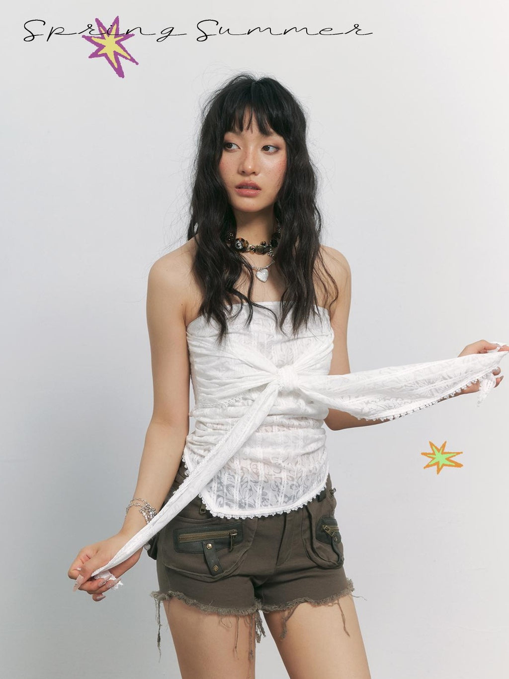 TOOOLAZY White Lace Tie Detail Slim Fit Cropped Solid Women's Bandeau Tops