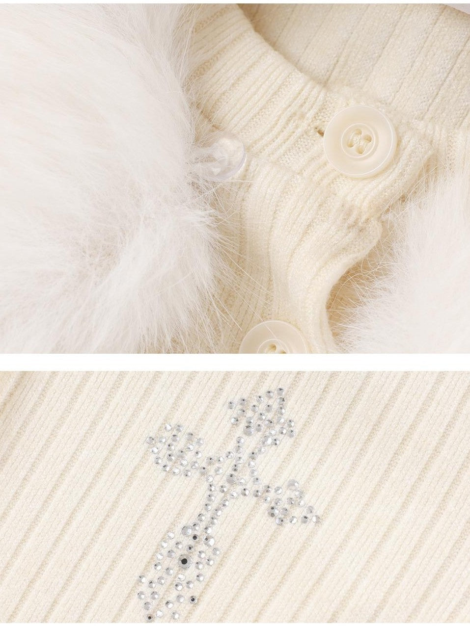 TOOOLAZY Wide Faux Fur Collar Wing Knit Long Sleeve Women's Polyester Blend Cardigans