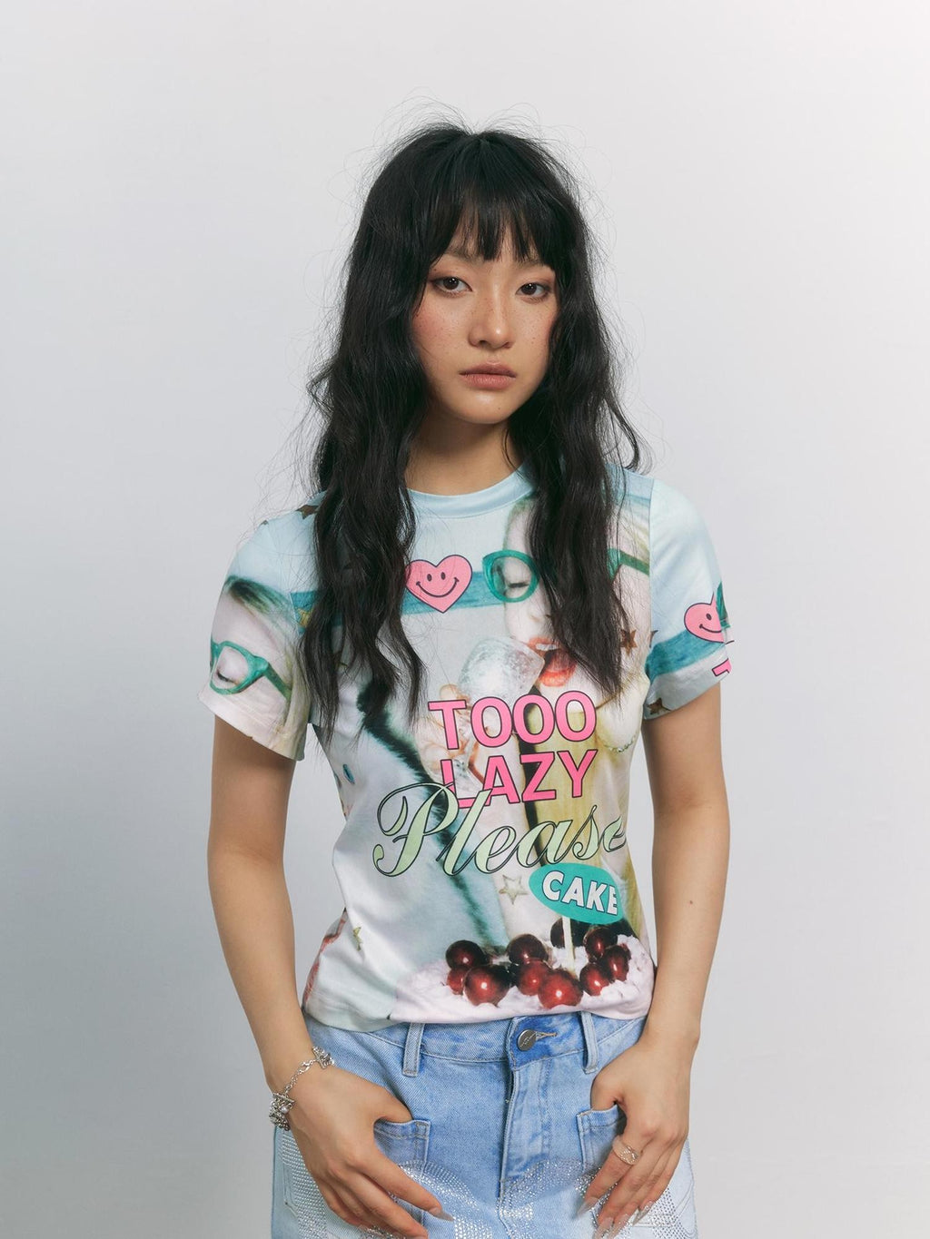 TOOOLAZY Y2k Letter Print Crew Neck Women's Polyester Short Sleeve T-shirts
