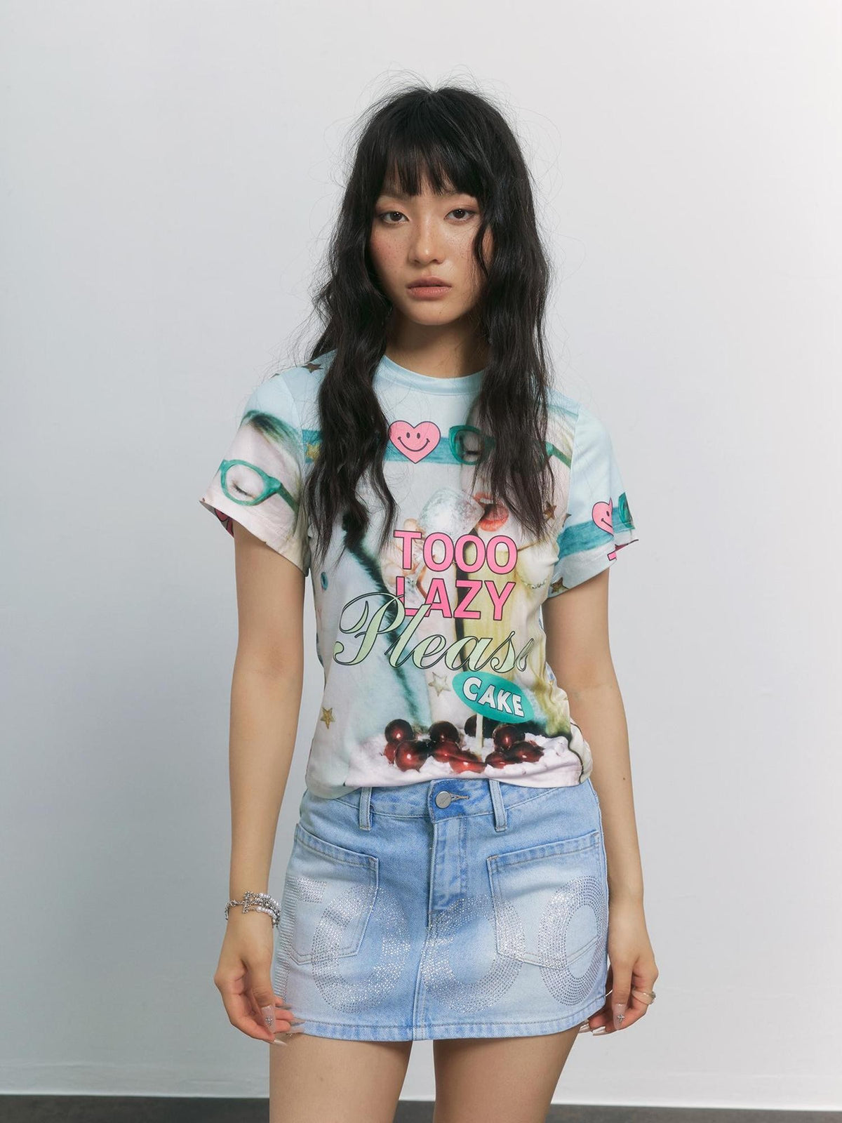 TOOOLAZY Y2k Letter Print Crew Neck Women's Polyester Short Sleeve T-shirts