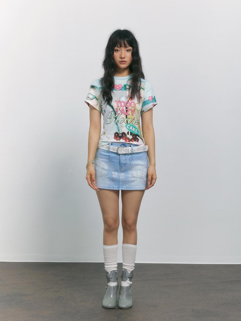 TOOOLAZY Y2k Letter Print Crew Neck Women's Polyester Short Sleeve T-shirts