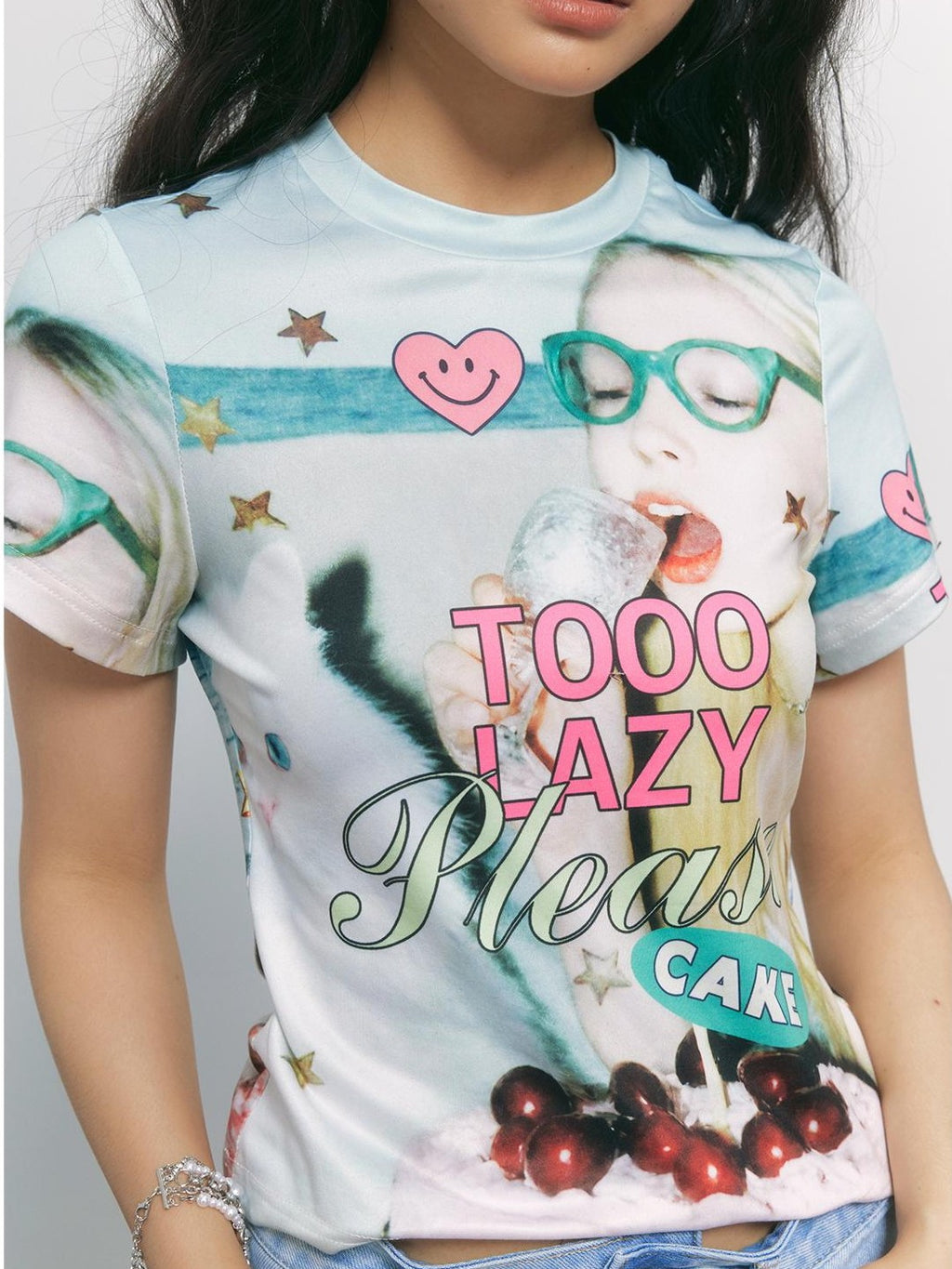 TOOOLAZY Y2k Letter Print Crew Neck Women's Polyester Short Sleeve T-shirts