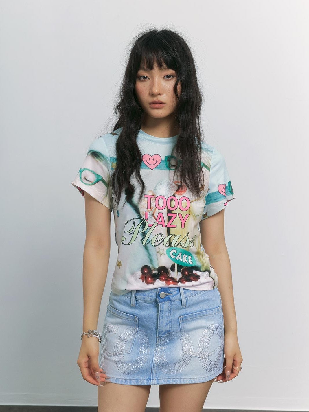 TOOOLAZY Y2k Letter Print Crew Neck Women's Polyester Short Sleeve T-shirts