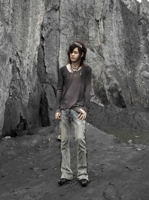 The space between Us Bandage Inspired Rivet Lace Up Micro Flare Women's Denim Bootcut Jeans