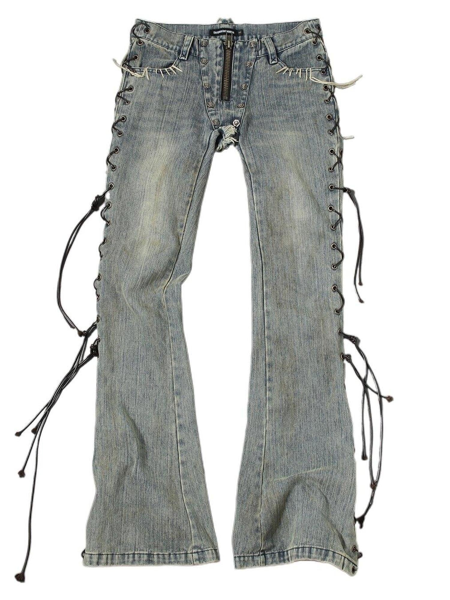 The space between Us Bandage Inspired Rivet Lace Up Micro Flare Women's Denim Bootcut Jeans