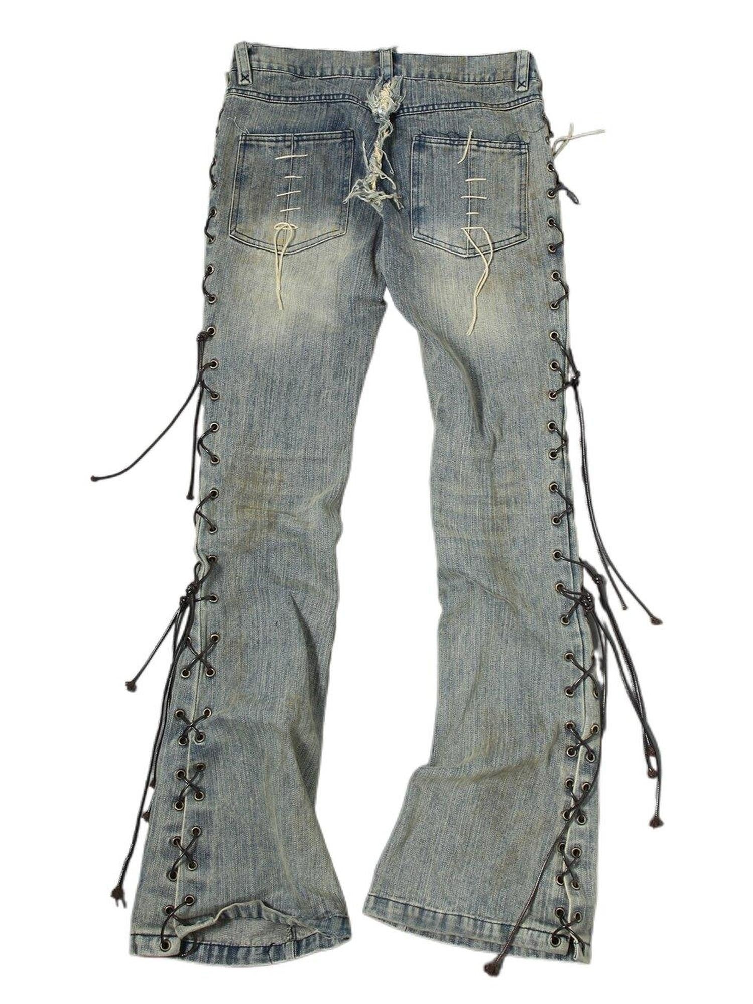 The space between Us Bandage Inspired Rivet Lace Up Micro Flare Women's Denim Bootcut Jeans