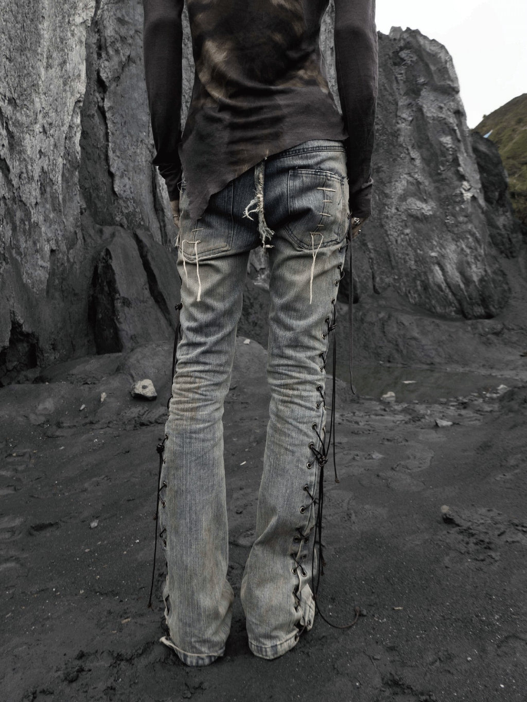 The space between Us Bandage Inspired Rivet Lace Up Micro Flare Women's Denim Bootcut Jeans