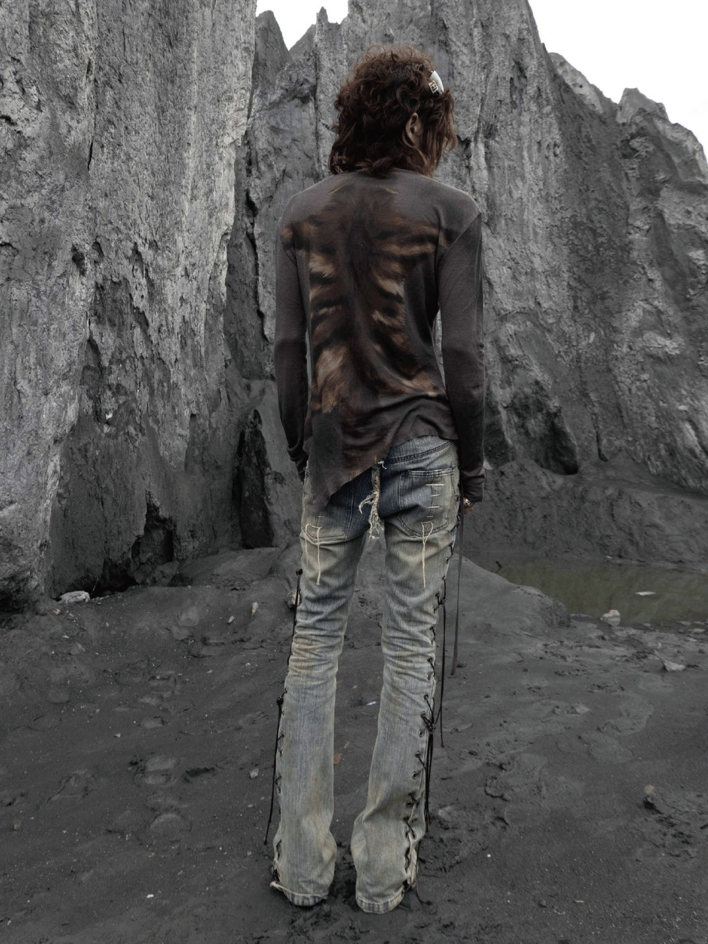 The space between Us Bandage Inspired Rivet Lace Up Micro Flare Women's Denim Bootcut Jeans