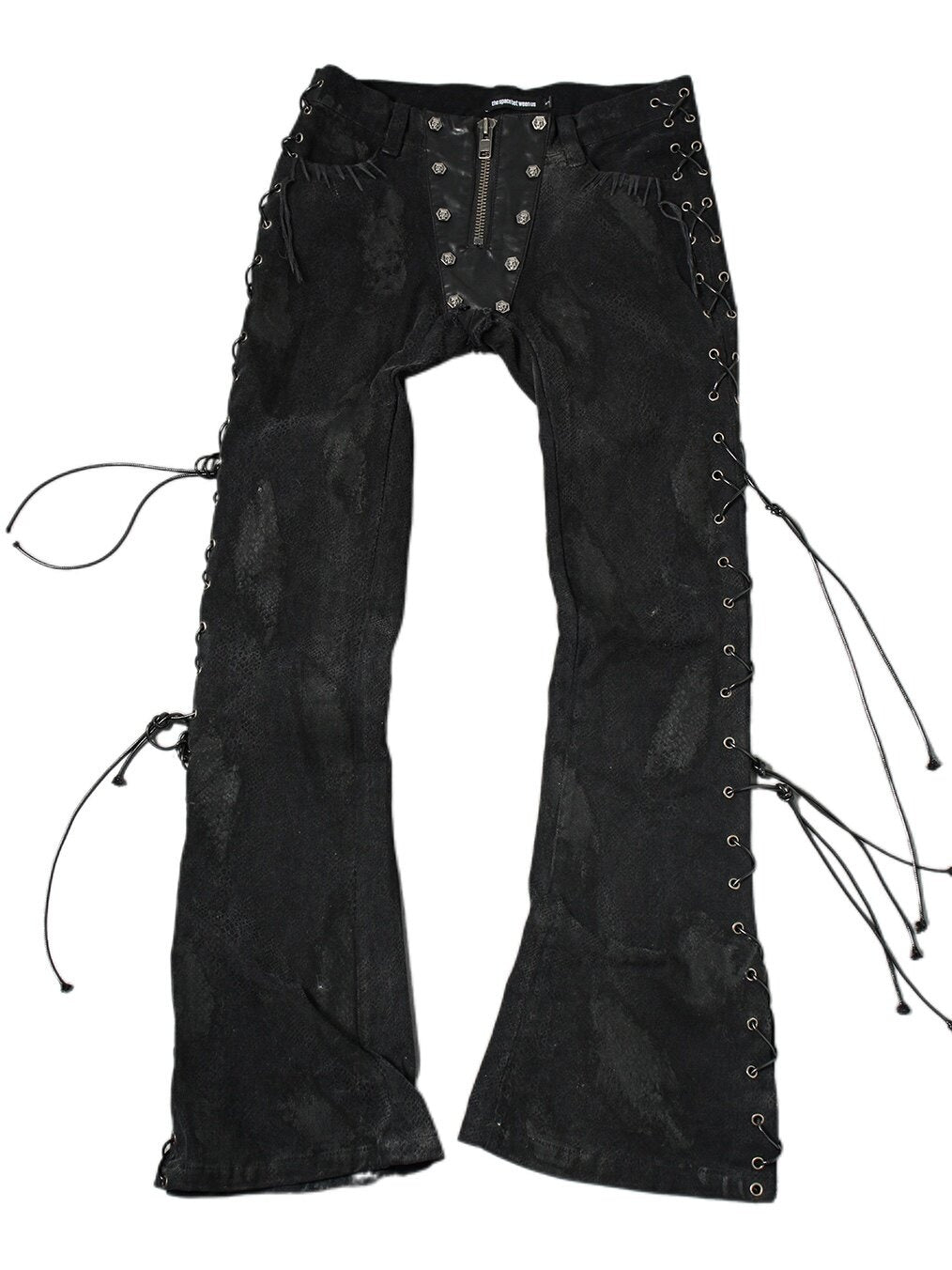 The_space_between_Us_Black_Snake_Print_Rivet_Leather_Patch_Lace_Up_Women's_Denim_Bootcut_Jeans_974442283904_MISSTT