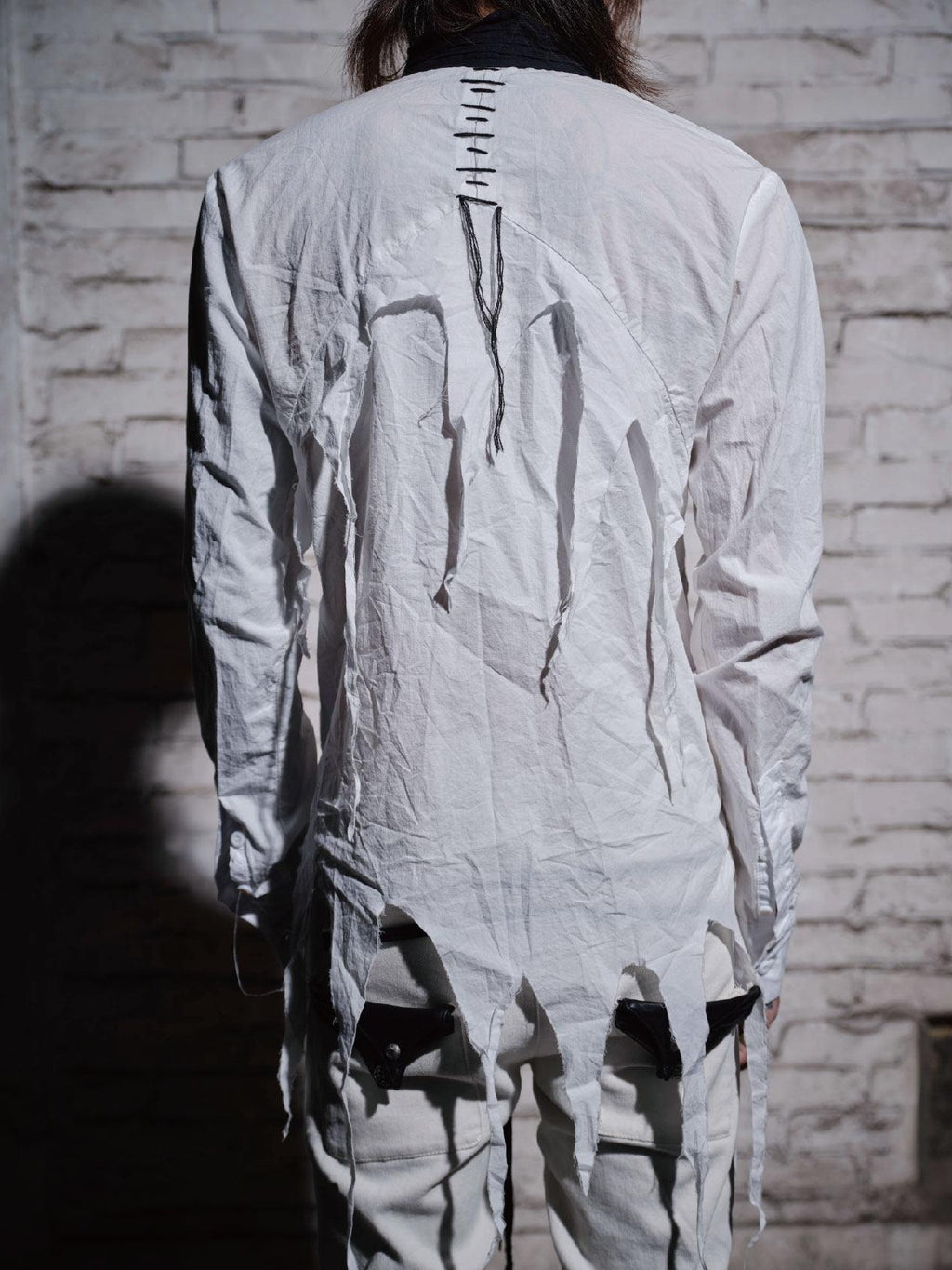 The space between Us Broken Visual Subculture Rock Distressed Tassel Ribbon Women's Bow Blouses