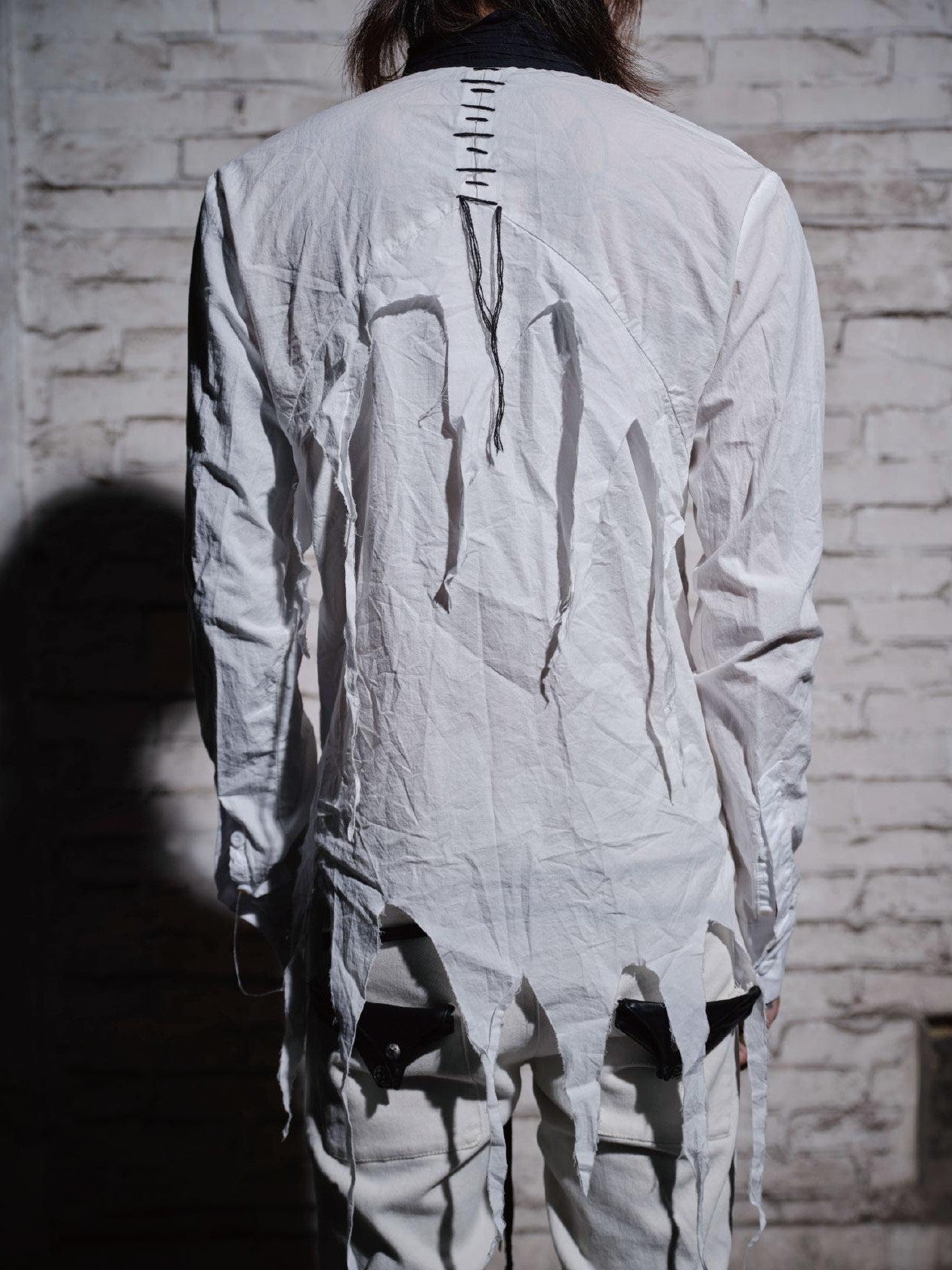 The space between Us Broken Visual Subculture Rock Distressed Tassel Ribbon Women's Bow Blouses