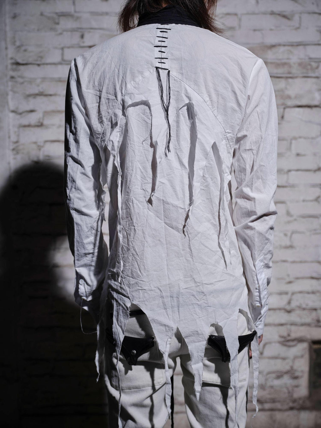 The space between Us Broken Visual Subculture Rock Distressed Tassel Ribbon Women's Bow Blouses