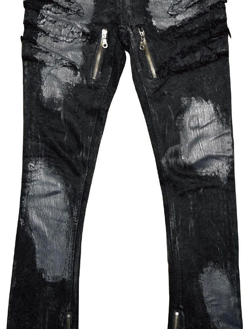 The space between Us Claw Mark Distressed Heavy Duty Zipper Slim Women's Waxed Denim Skinny Jeans