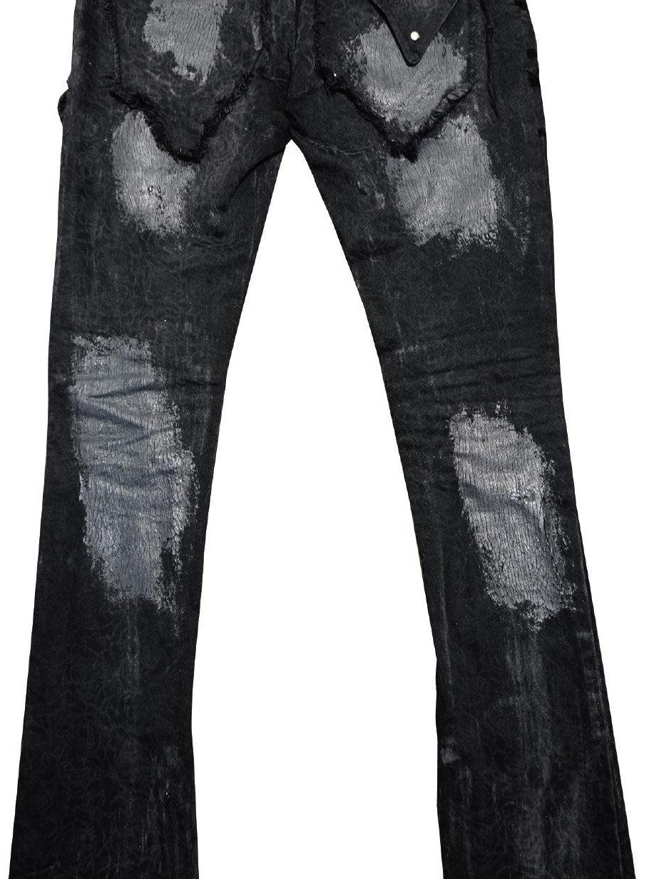 The space between Us Claw Mark Distressed Heavy Duty Zipper Slim Women's Waxed Denim Skinny Jeans