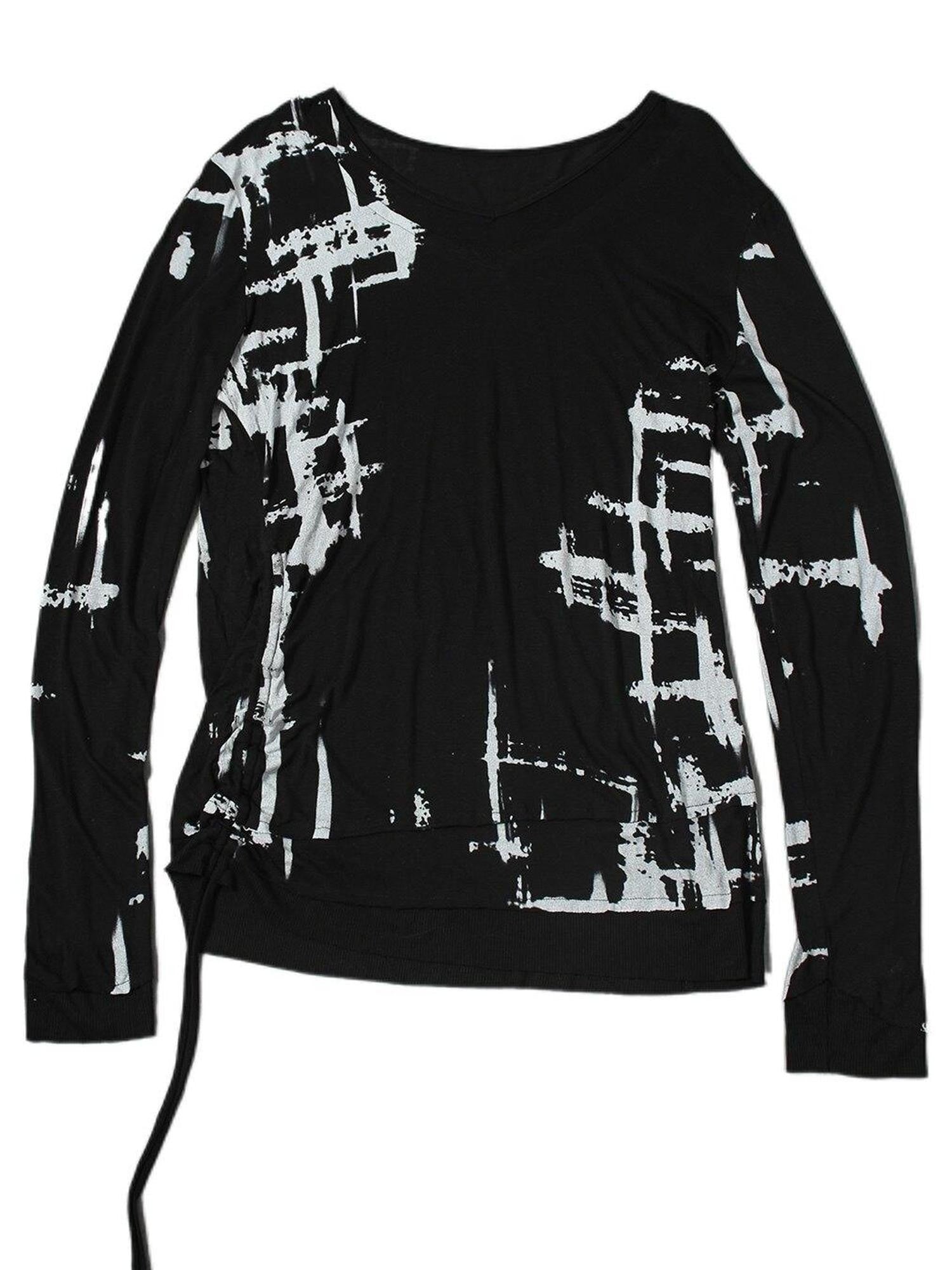The space between Us Cross Print Drawstring V-neck Slim Women's Tencel Cotton Long Sleeve T-shirts