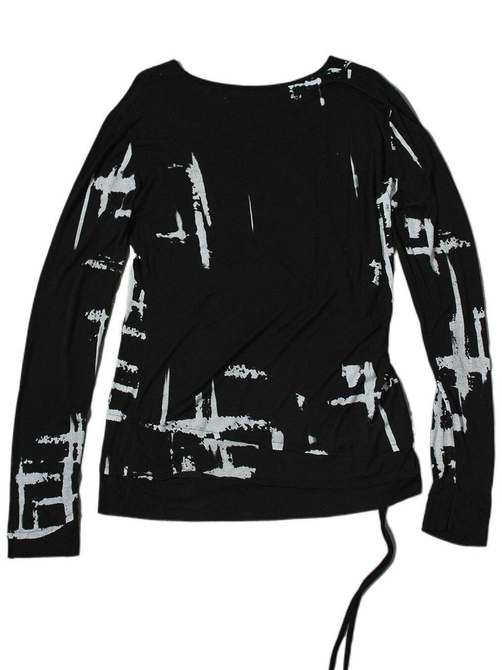 The space between Us Cross Print Drawstring V-neck Slim Women's Tencel Cotton Long Sleeve T-shirts