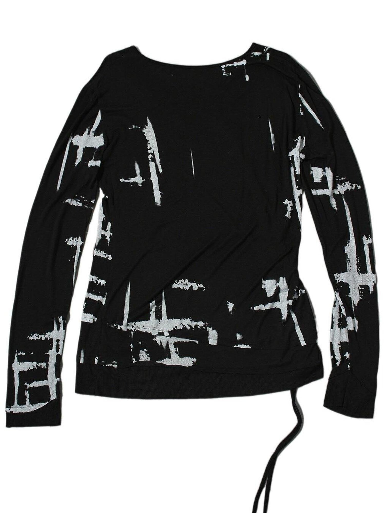 The space between Us Cross Print Drawstring V-neck Slim Women's Tencel Cotton Long Sleeve T-shirts