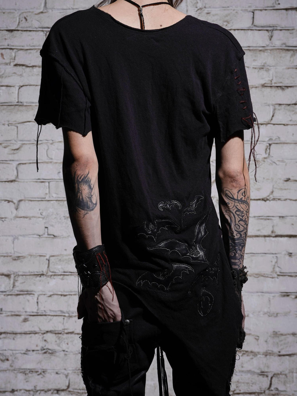 The space between Us Dark Slim Asymmetric Distressed Rock Women's Faux Leather Short Sleeve T-shirts
