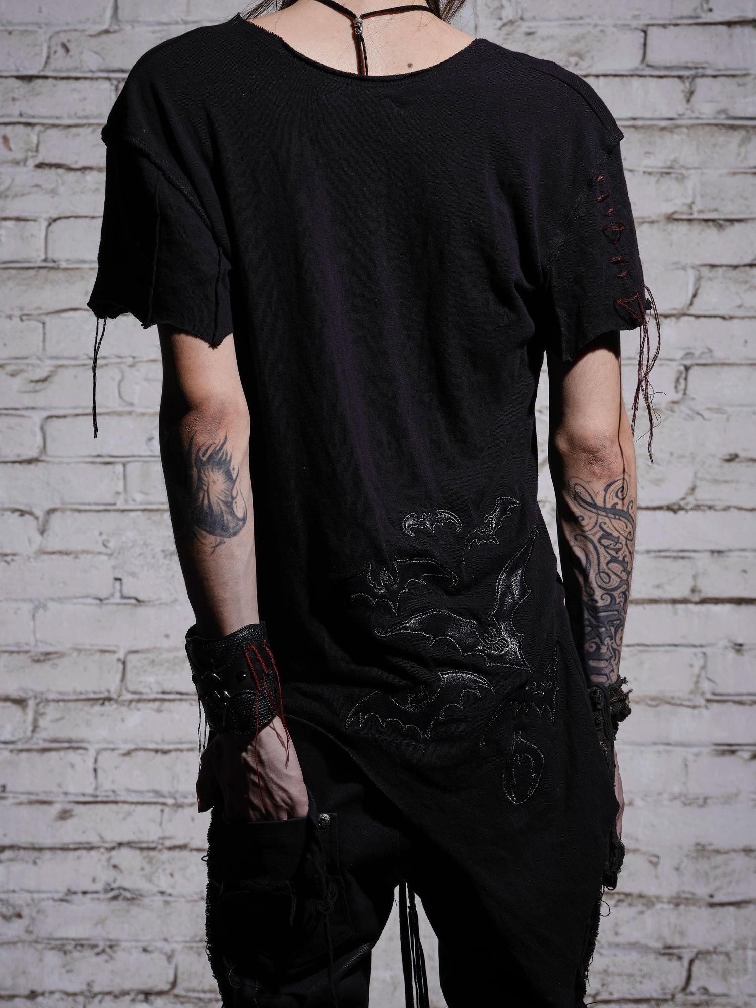 The space between Us Dark Slim Asymmetric Distressed Rock Women's Faux Leather Short Sleeve T-shirts