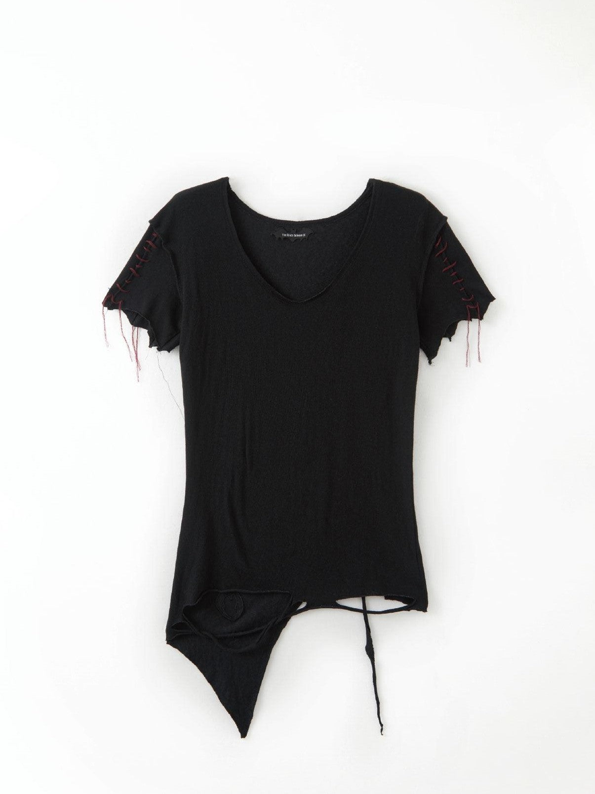 The space between Us Dark Slim Asymmetric Distressed Rock Women's Faux Leather Short Sleeve T-shirts