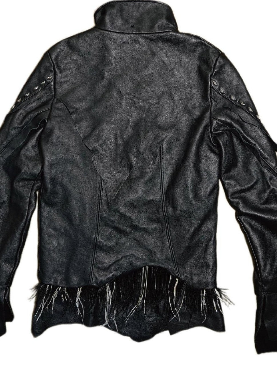 The space between Us Detachable Fur Collar Heavily Riveted Asymmetrical Cut Women's Leather Jackets