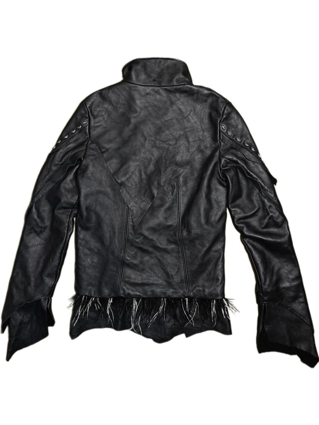 The space between Us Detachable Fur Collar Heavily Riveted Asymmetrical Cut Women's Leather Jackets