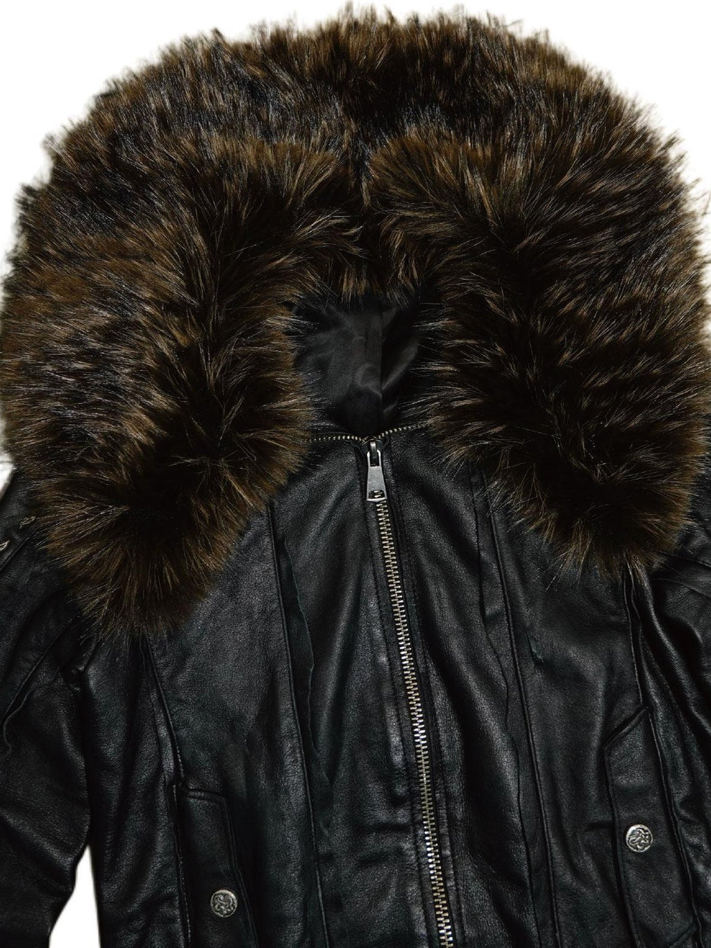 The space between Us Detachable Fur Collar Heavily Riveted Asymmetrical Cut Women's Leather Jackets