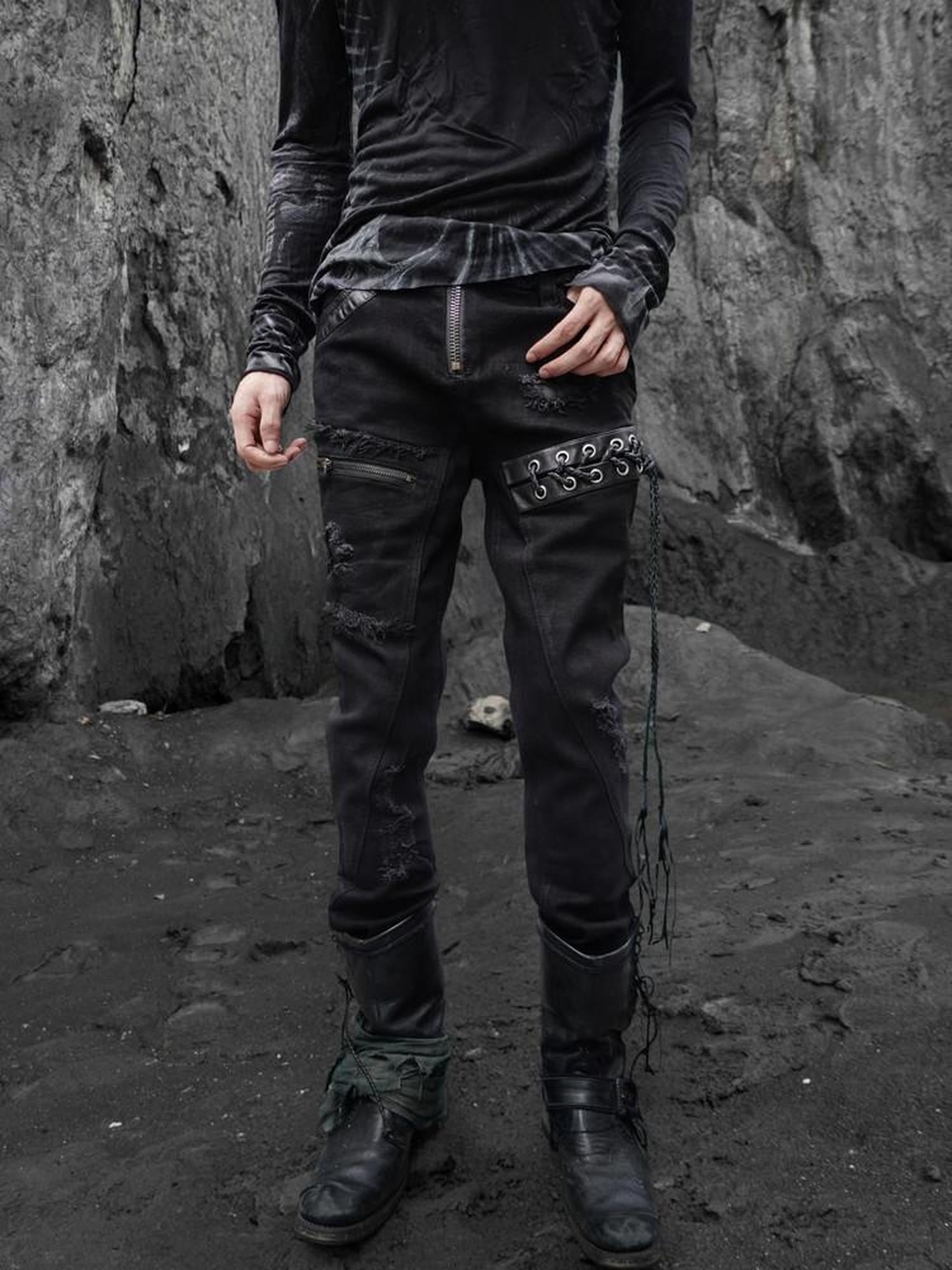 The space between Us Hunting Studded Spliced Leather Zipper Drawstring Tie Women's Cotton Skinny Pants