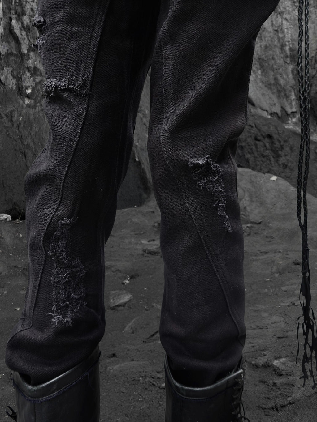 The space between Us Hunting Studded Spliced Leather Zipper Drawstring Tie Women's Cotton Skinny Pants