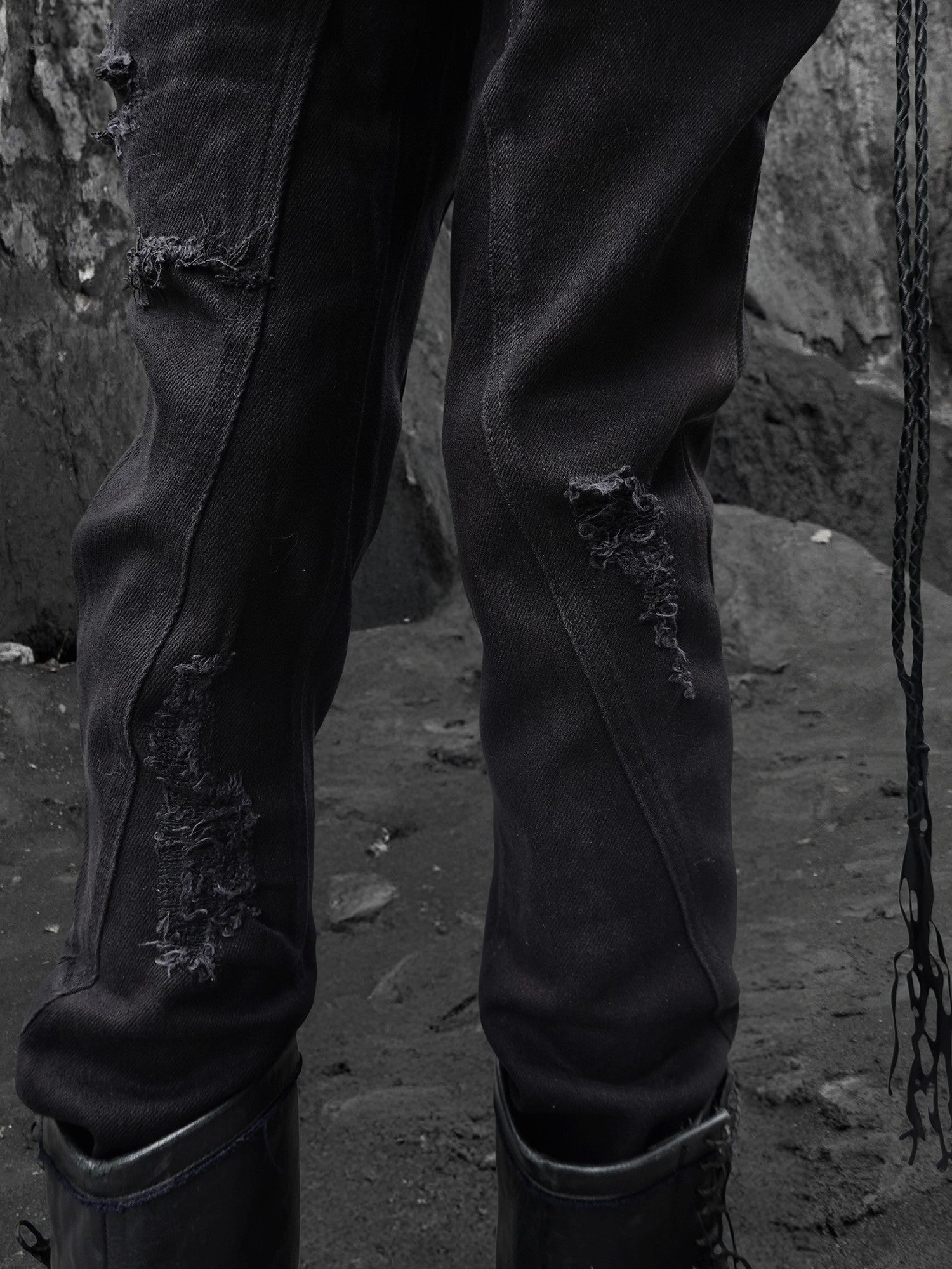 The space between Us Hunting Studded Spliced Leather Zipper Drawstring Tie Women's Cotton Skinny Pants