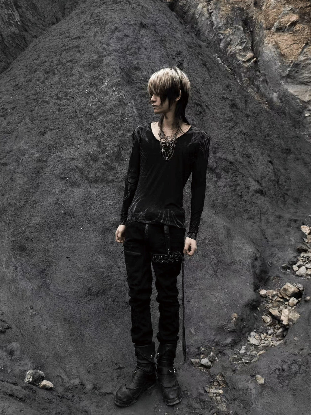 The space between Us Hunting Studded Spliced Leather Zipper Drawstring Tie Women's Cotton Skinny Pants