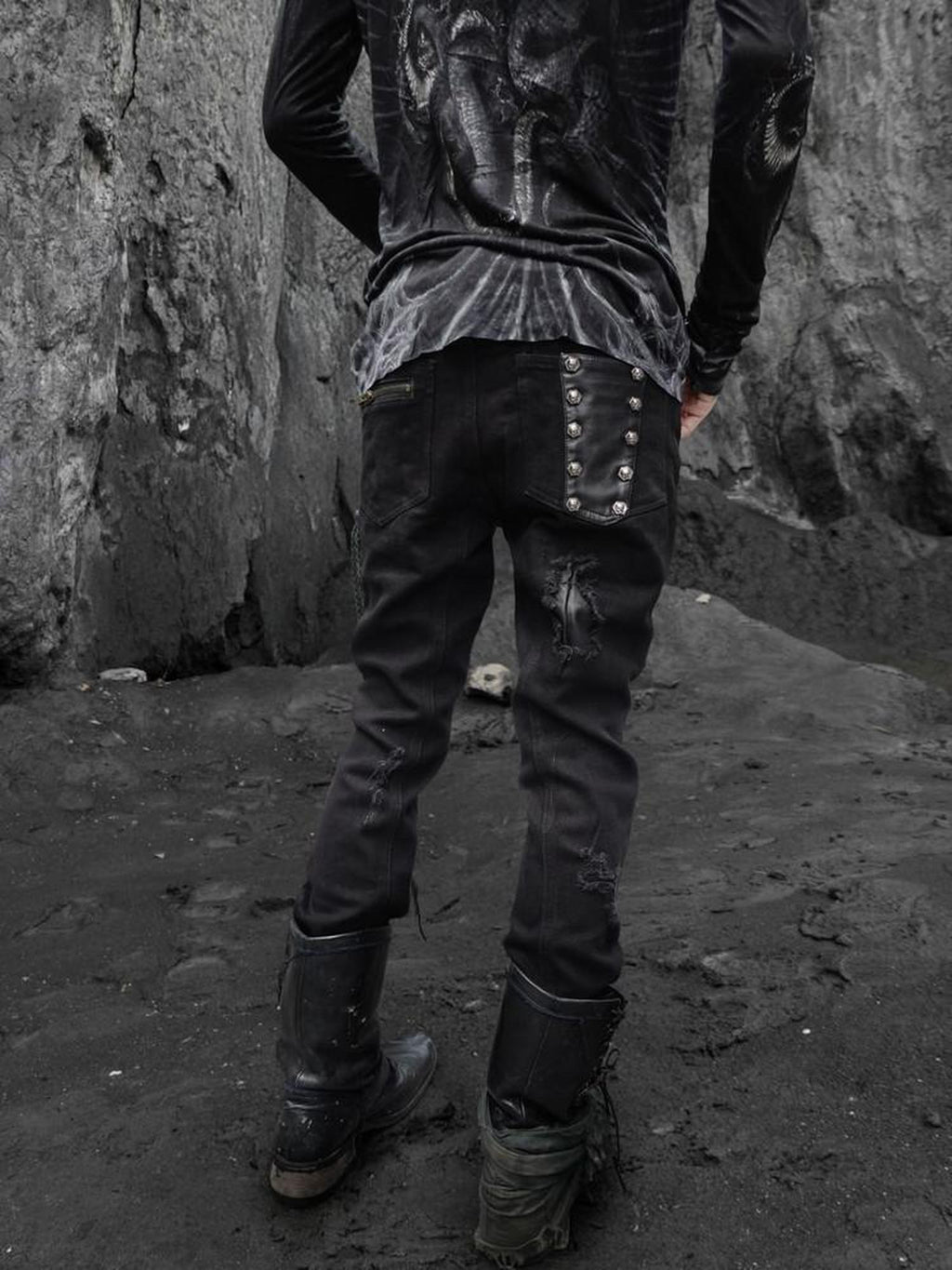 The space between Us Hunting Studded Spliced Leather Zipper Drawstring Tie Women's Cotton Skinny Pants