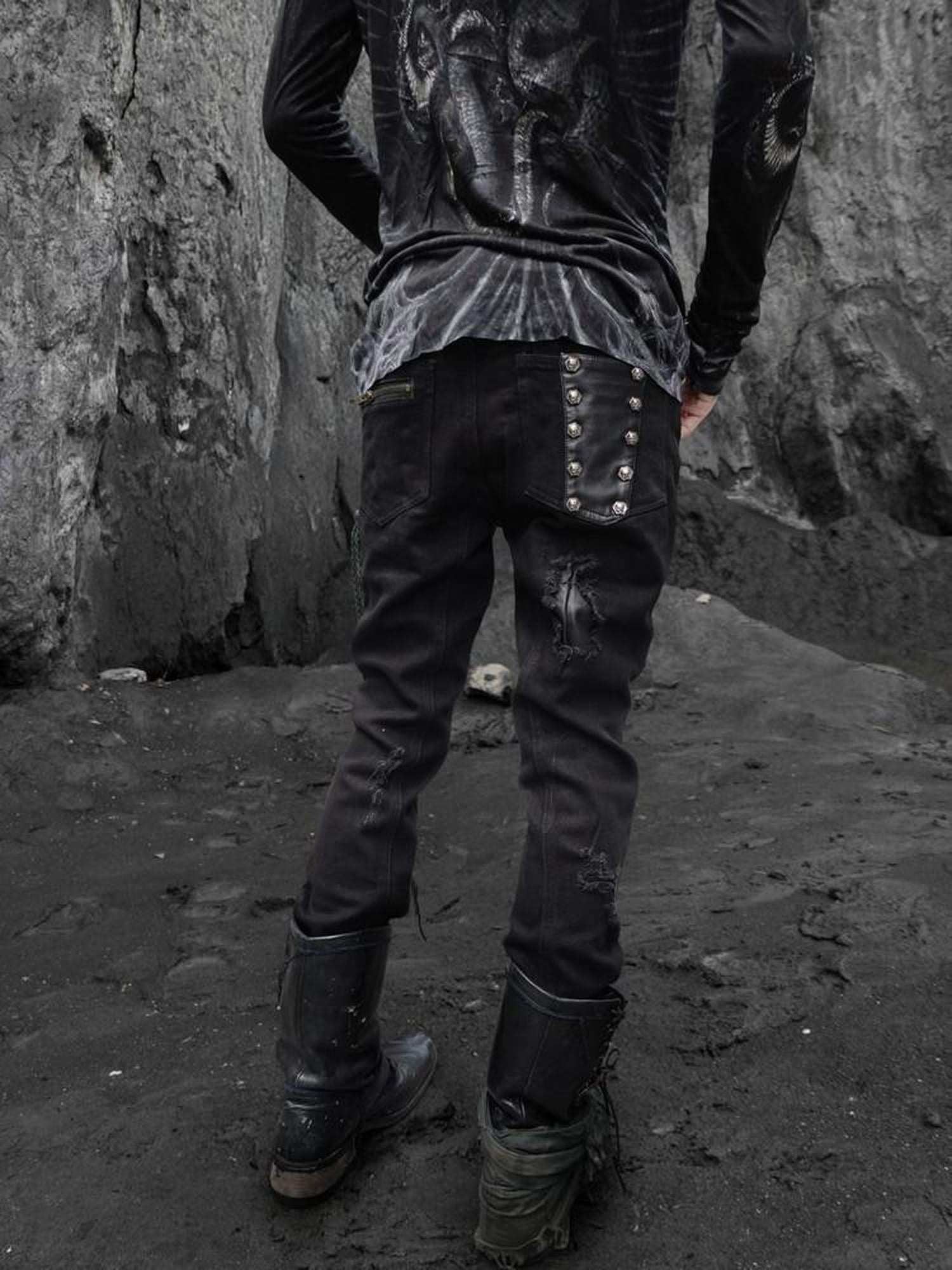 The space between Us Hunting Studded Spliced Leather Zipper Drawstring Tie Women's Cotton Skinny Pants